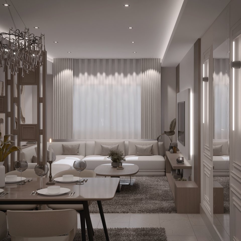 Salon et salle à manger ouverts, rendu 3D
